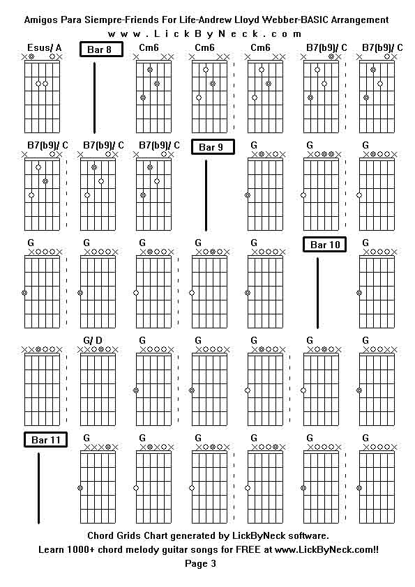 Chord Grids Chart of chord melody fingerstyle guitar song-Amigos Para Siempre-Friends For Life-Andrew Lloyd Webber-BASIC Arrangement,generated by LickByNeck software.